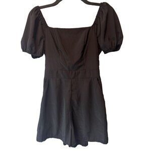 Womens Black Short Puff Sleeve Romper XS NEW Minimalist Capsule Goth Dark Fairy